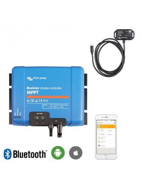 Set Regolatore di carica 100Voc 15Ah Bluesolar MPPT con Smart Dongle Bluetooth Set Regolatore di carica 100Voc 15Ah Bluesolar MPPT con Smart Dongle Bluetooth
