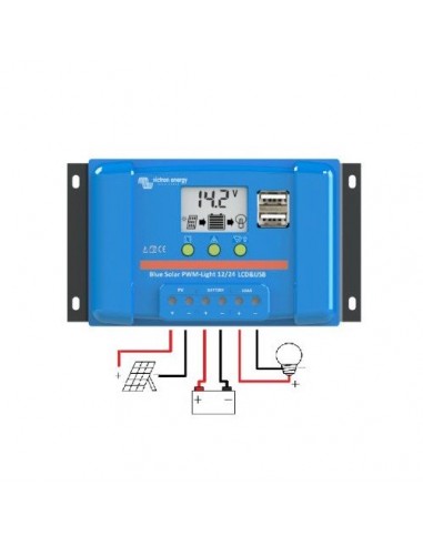 Regolatore di Carica PWM BlueSolar 10A 12/24V Display LCD e USB Victron  Energy