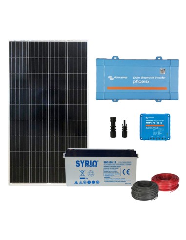 Kit solare baita 115W poli 12V inverter 650W batteria GEL Syrio Power 160Ah  12V