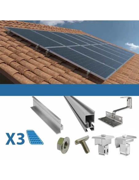 Fixing kit for 3 pitched roof panels with solar photovoltaic tiles Fixing kit for 3 pitched roof panels with solar photovoltaic tiles