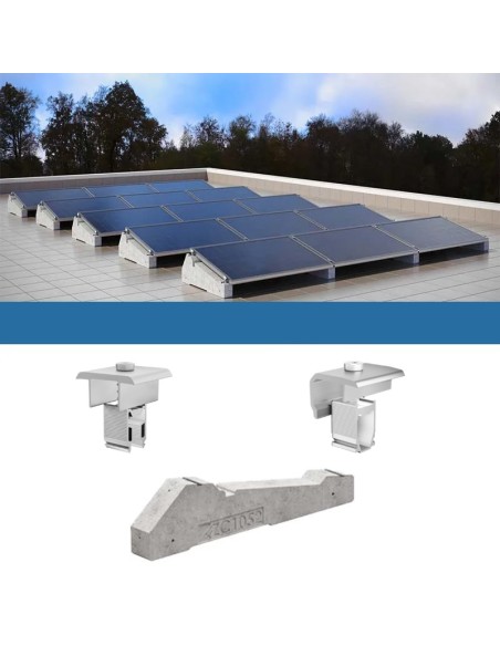 Kit de fixation pour 2 panneaux de toiture plate avec lest photovoltaïque