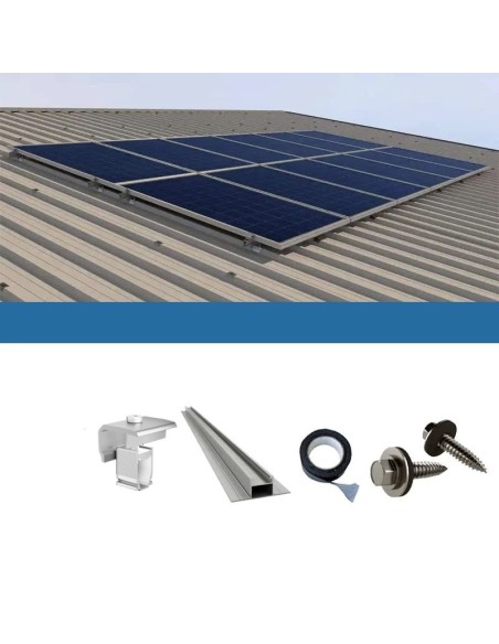 Kit fixation pour 1 panneau sur tôle ondulée barre 38cm solaire photovoltaïque