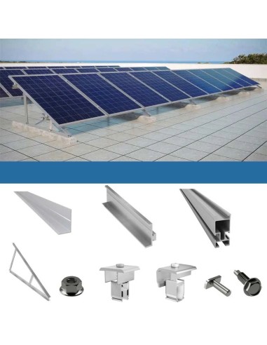 Kit de fixation pour 3 panneaux sur toit plat avec triangles photovoltaïque