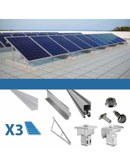 Fixing kit for 3 panels on flat roof with triangles solar photovoltaic Fixing kit for 3 panels on flat roof with triangles solar photovoltaic