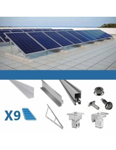 Kit de fijación para 9 paneles en cubierta plana con triángulos fotovoltaica