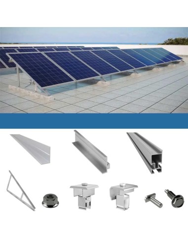 Kit de fixation pour 10 panneaux sur toit plat avec triangles photovoltaïque