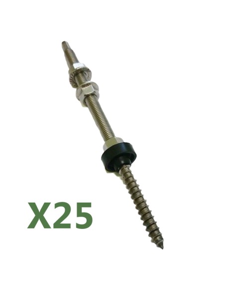 Jeu de 25 vis à double filetages M10x300mm Toits ondulés Tôle ondulé