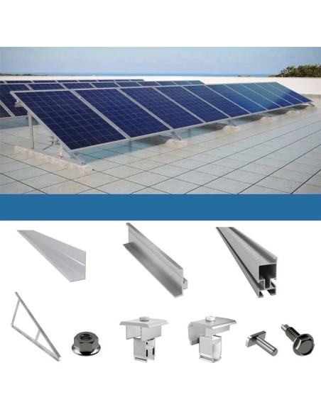 Kit de fijación para 2 paneles en cubierta plana con triángulos fotovoltaica Kit de fijación para 2 paneles en cubierta plana con triángulos fotovoltaica