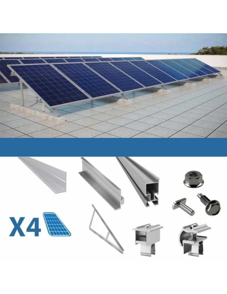 Kit de fijación para 4 paneles en cubierta plana con triángulos fotovoltaica Kit de fijación para 4 paneles en cubierta plana con triángulos fotovoltaica