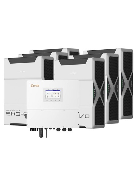 Système d'accumulation triphasé onduleur Solis 20kW lithium 31.32kWh Weco 5k3 EVO