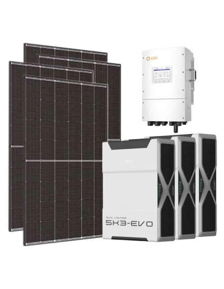 Kit photovoltaïque triphasé 10800W onduleur Solis LV 10kW lithium 15.6kWh Weco EVO 5k3