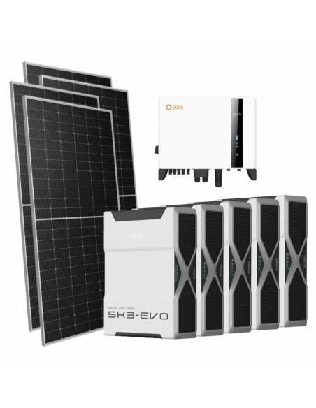 Kit photovoltaïque triphasé 10710W onduleur Solis 10kW lithium 26.1kWh Weco EVO 5k3