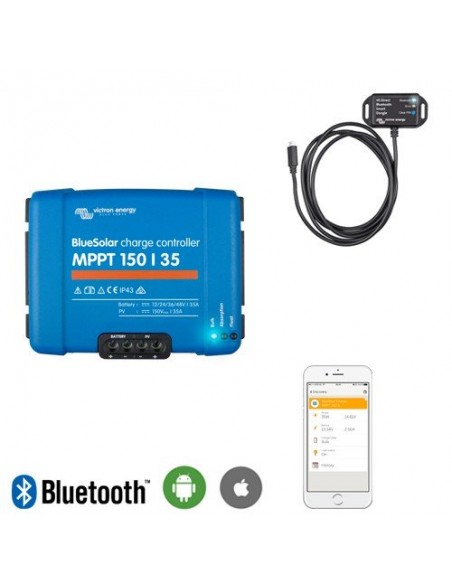 Set Regolatore di carica 100Voc 15Ah Bluesolar MPPT con Smart Dongle Bluetooth